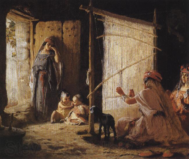 Frederick Arthur Bridgman Women in Biskra Weaving a Burnoose Norge oil painting art